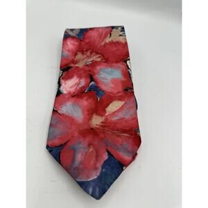 Christian Dior Monsieur Tie Red Blue Floral Print Polyester USA Vintage Neckwear